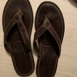 all saints dark brown leather flip flop